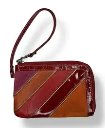 Fossil Women's Wristlet Coin Purse Striped‎ Leather Card Holder Zipper Wallet