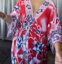 Boho Vibes Floral Flamingo Kimono Robe Beach Cover Up Festival Wear