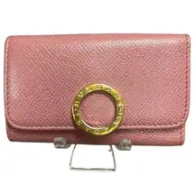 BVLGARI Bulgari Key Holder Grain Calf Leather Pink Red Series Gold Hardware EUC