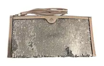 Tory Burch Silver Sequin Wristlet Clutch Bag Style 34470 NWT