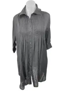 Weekender Black Long Sleeve Pintucked Pleated Button Down Mini Shirt Dress Sz XL