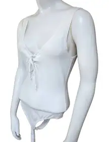 Me To We White Lace Up Front Sleeveless Bodysuit (S)