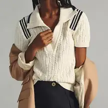 Anthropologie Maeve Cable Knit Polo short sleeve Sweater Tee linen plus size 3X