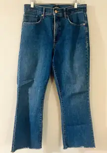 Express Medium Wash High Rise Cropped Flares. Size 6