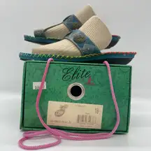 Elite By Corkys Womens 10 Sandal Tobago Teal Floral Tropical Brass Accents Slide