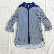 Simply Vera Striped Blue White Button-up Mini Lounge Dress Womens Medium