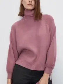 Zara Tie Sleeve Turtleneck Sweater‎ Mauve Pink L