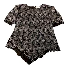 Papell Boutique Evening Silk Beaded Top Blouse-Formal--Size large