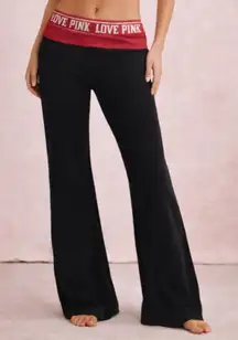 Vintage VS Pink Y2K Yoga 2000s LOVE PINK Foldover Waist Flare Pants Black M