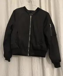 Black Bomber Jacket with Silver zipper