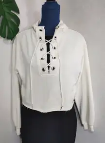38 Point 5 White Laced Up Crop Top Hoodie