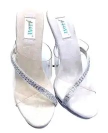Leone Ava Lucite Platform Rhinestone Strap High Heel Sandals 6 Slip-On Pageant