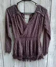Women's Miss Me Dark‎ Purple V-Neck Back Elastic Waist Fringe Trim Size Small