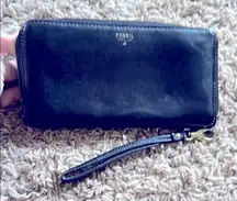 Fossil Black Leather Wallet with Wrist Strap