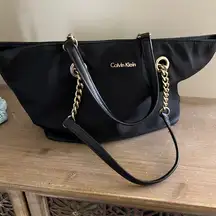 Calvin Klein  Shoulder/Tote Bag Medium Nylon Tote w/gold Tone Chain Black