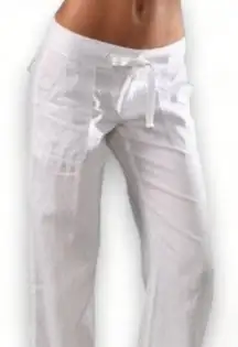 Juicy Couture Linen Adjustable Length Drawstring Wide Leg Trouser Pants Sz Small