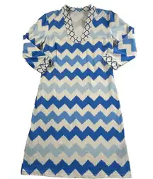 J. McLaughlin Dress Women's X-Small Blue Zig Zag Quatrefoil 3/4 Sleeve Sheath