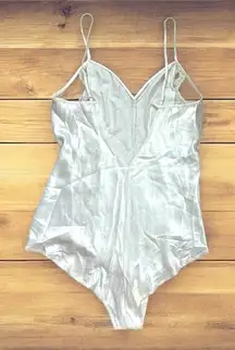 Vintage Victorias Secret White Teddy Silk Bodysuit Lace Sequins Bridal