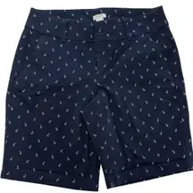 J Crew Shorts Womens 2 Blue Anchor Print Bermuda Stretch Summer‎ Casual Nautical