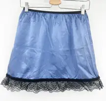 Womens Coquette Fairycore Romantic‎ Satin Lace Trim Mini Slip Skirt Size S Blue