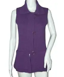 Bryan Bradley Sweater Womens Small Purple Vest Sleeveless Button Front Collar