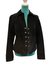 Y2K Dress Barn Black Suede Leather Jacket Women’s Small Snap Front Boho Western