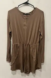 Brown Long Sleeve Romper with Pockets Size M by Ces Femme