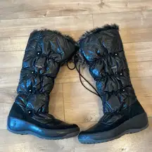 Pajar Studded Jeweled Snow Boots Black Lined Faux Fur Sz 39