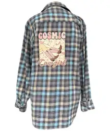 Weatherproof Vintage Upcycled Flannel Shirt, Size Medium, Cosmic Cowgirl Western