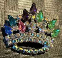 Vintage Multi-stone Crown Brooch; Fashion Statement; Approximately 60 years old.