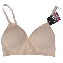 Maidenform XL Lace Trim Triangle Bralette Stretch Foam Cups Wireless Nude