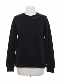 Monrow Sweatshirt Black Red Heart Embroidered Crewneck Medium Valentines Cozy