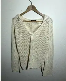 NWOT Abercombie &‎ Fitch Y2K Crochet Beige Top With Hoodie Size M