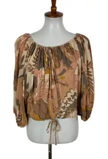 Olivaceous Brown Boho Top Large Long Sleeve Festival Gypsy Peasant Chic