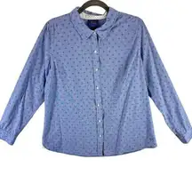 Le Tigre Blue Patterned Collared Long Sleeve Cotton Button Up Size L