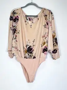 Intimately Free People Babe Slouchy Velvet Neutral Dark‎ Floral Bodysuit Size S
