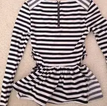 UO Black & White Striped Cutout Peplum Top