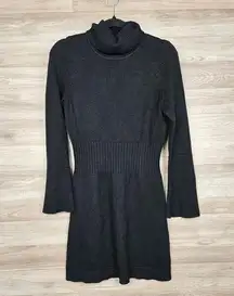 White House Black Market Womens Silk Wool Black Turtleneck Sweater Dress Large