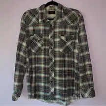 Wrangler XL Plaid Flannel Snap Button Collar Long Sleeve