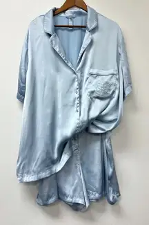 Skims Hotel Shine Celeste Short Sleeve Button Up Sleep Set Light Blue Size 4x