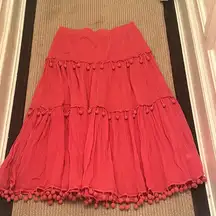 Calypso St Barth Coral Pom-Pom Tiered Skirt Large cotton $395