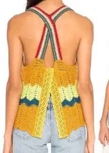 Free People Winding Road in Yellow Crochet Open Back Knit Tank Top M