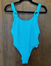 NWT Aerie‎ Crinkle Shimmer Scoop Cheekiest One Piece Swimsuit Blue Teal L