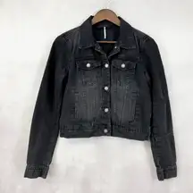Free People Women Denim Jacket XS Black Grunge Indie Rock Trucker Western Urban