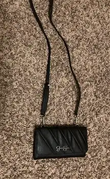 Jessica Simpson Black Clutch Purse 6 Inches Shoulder Strap Card Holder Trifold