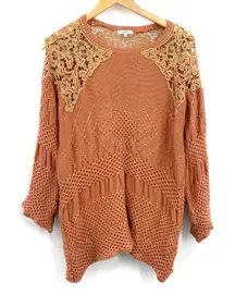 Easel Crochet Sweater Chunky Knit Bell Sleeve Oversized‎ Rust Small Medium