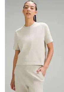 Lululemon Womens Boxy Knit Short Sleeve Crewneck Athletic T-Shirt Bone Sz Medium