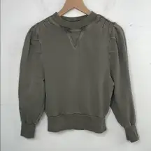 Frame Womens Long Sleeve Crew Neck Sweatshirt Green Cotton Size Small Petite