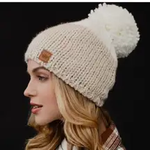 White and Cream Pom Beanie