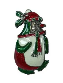 Christmas Holiday Penguin Jewelry Pin Brooch Silver Green Red White Colorful